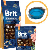 Суха храна за кучета BRIT PREMIUM ADULT M BY NATURE [ НОВА, ПОДОБРЕНА ФОРМУЛА ] с до 45% прясно пилешко месо 15кг + подарък сгъваема купа